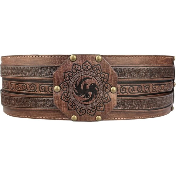 Men's Brown Medieval Faux Leather Armor Belt Knight Corset Belt LARP Halloween - Picture 2 of 6